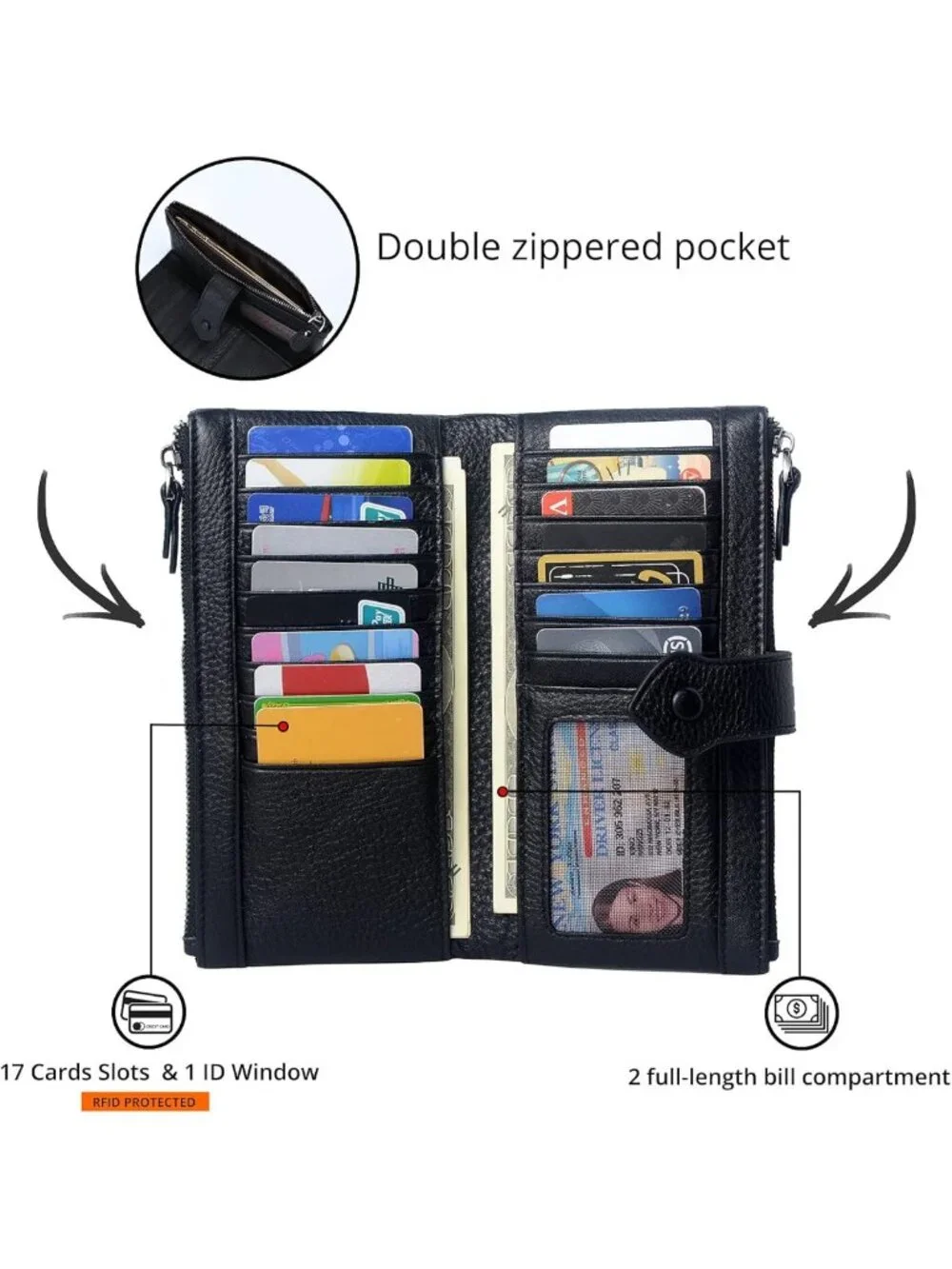Soft Leather RFID Blocking Bifold Wallet for Women - Slim Credit Card Holder